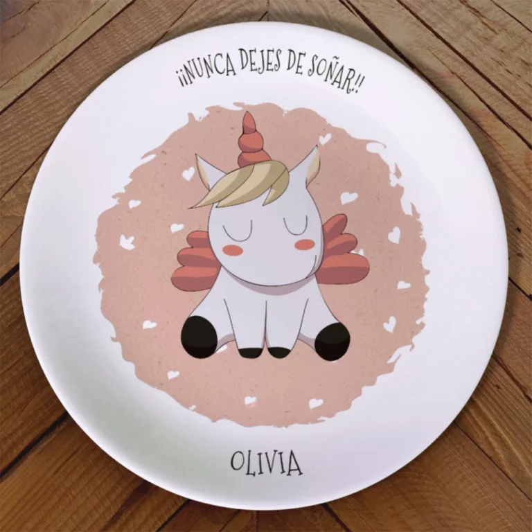 Plato cerámica personalizado dibujo unicornio pequeño idea regalo nacimiento