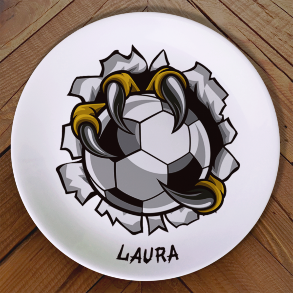 Plato con una ilustración de una garra y un balón de balonmano personalizado con nombre